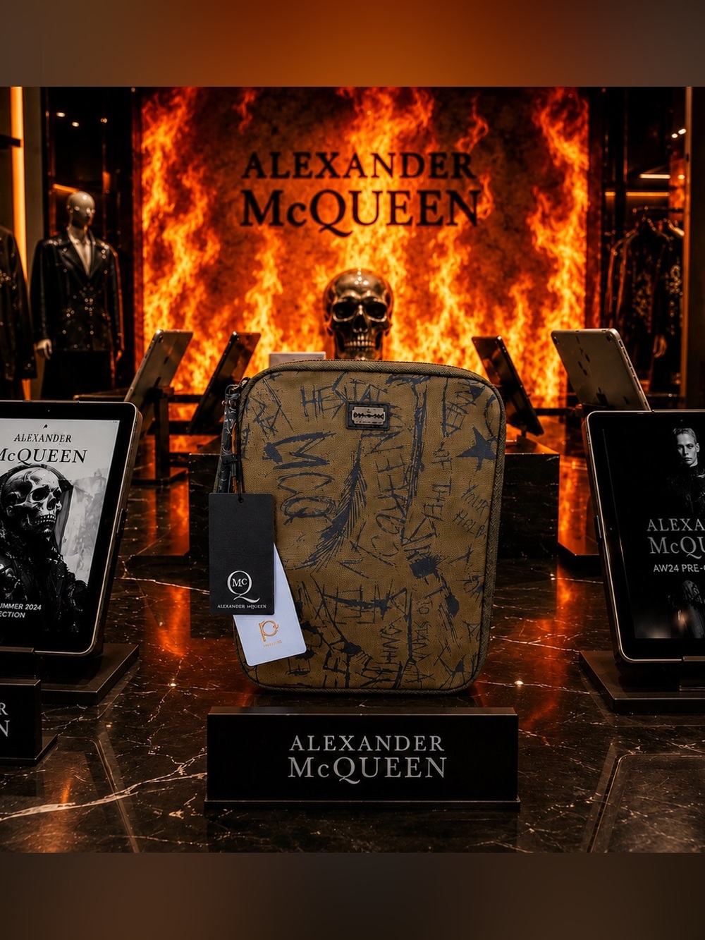 Alexander McQueen Brown Graffiti-Print Tablet / iPad Case